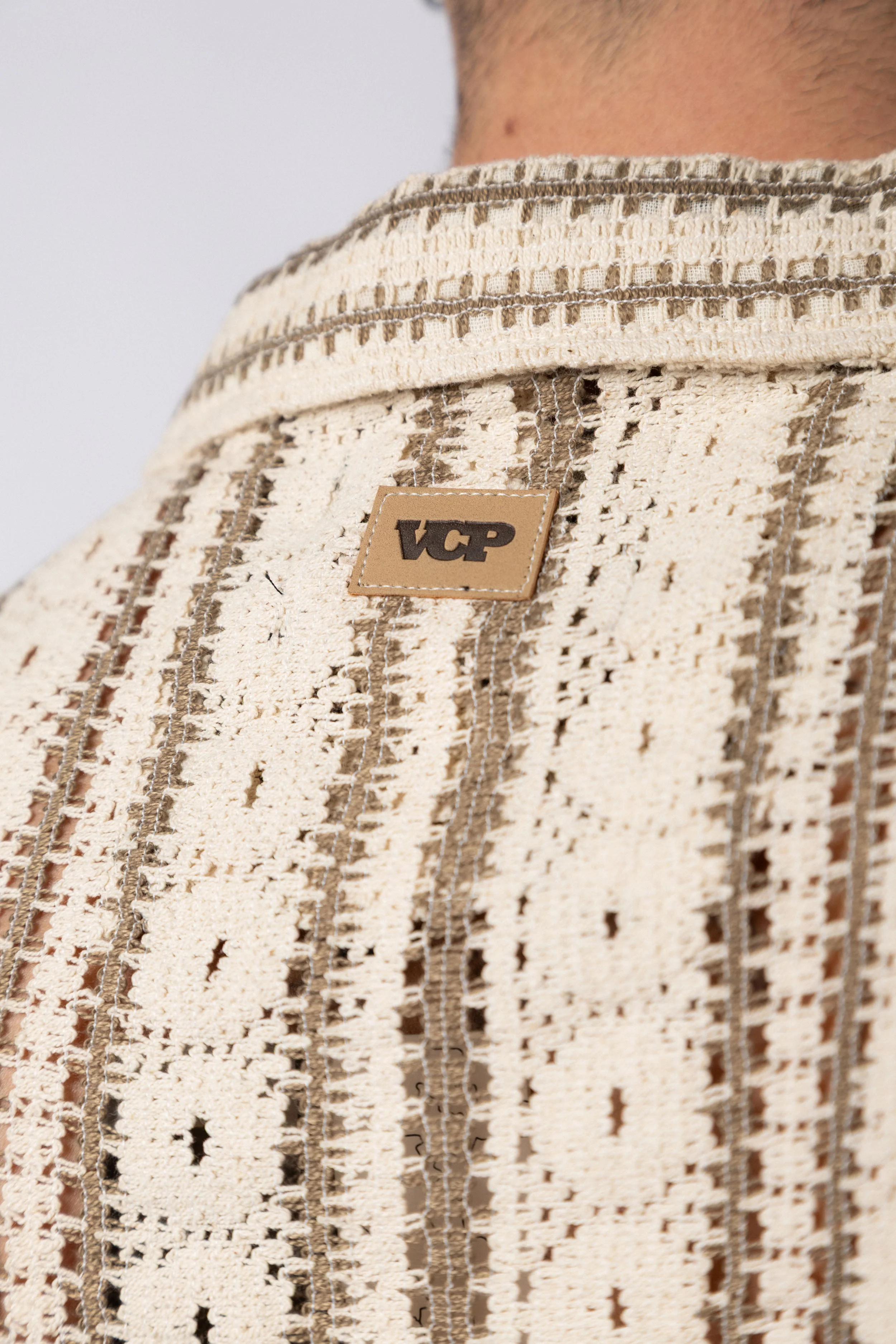 Camisa Manga Corta Crochet Steam Beige - Image 3