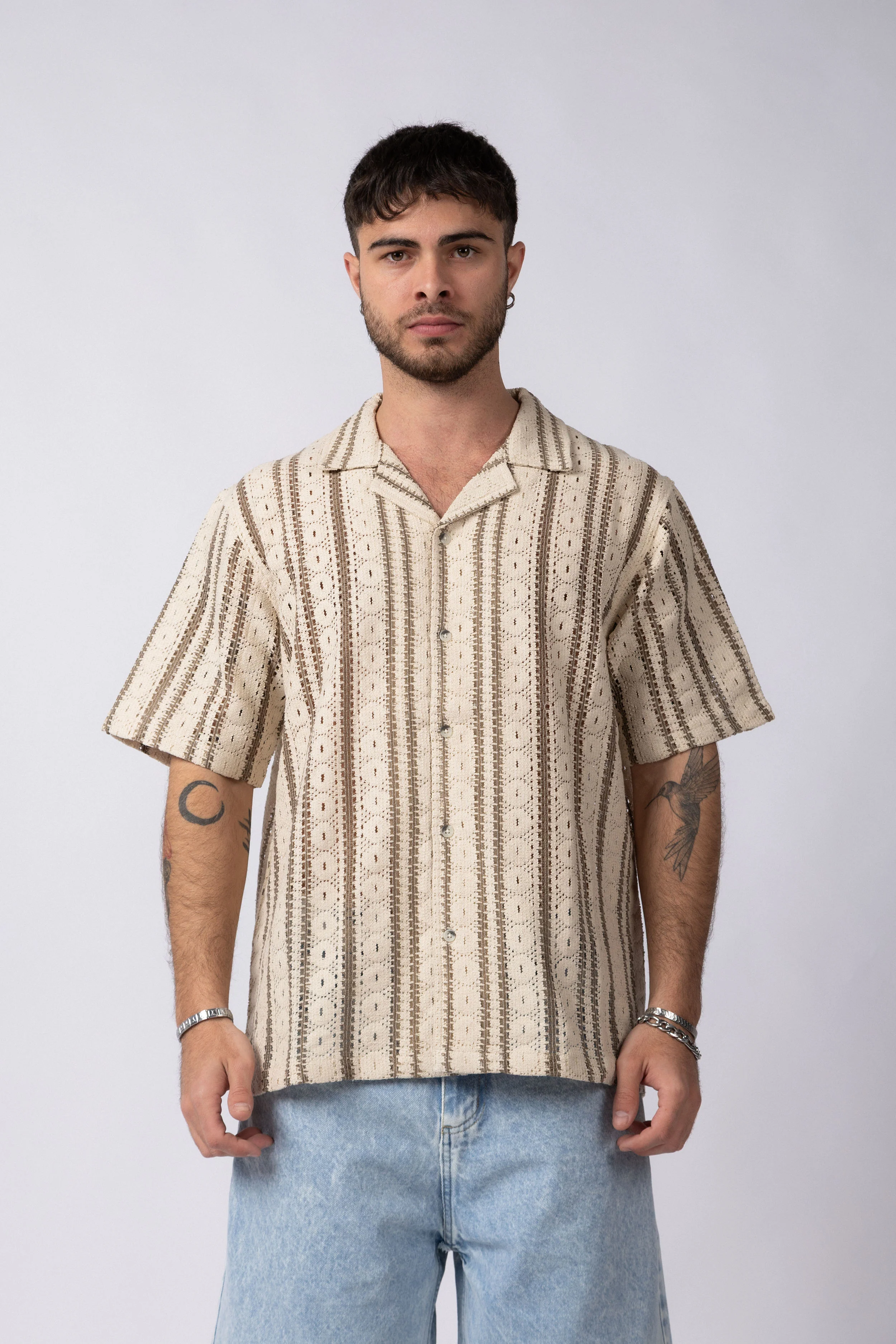 Camisa Manga Corta Crochet Steam Beige - Image 5