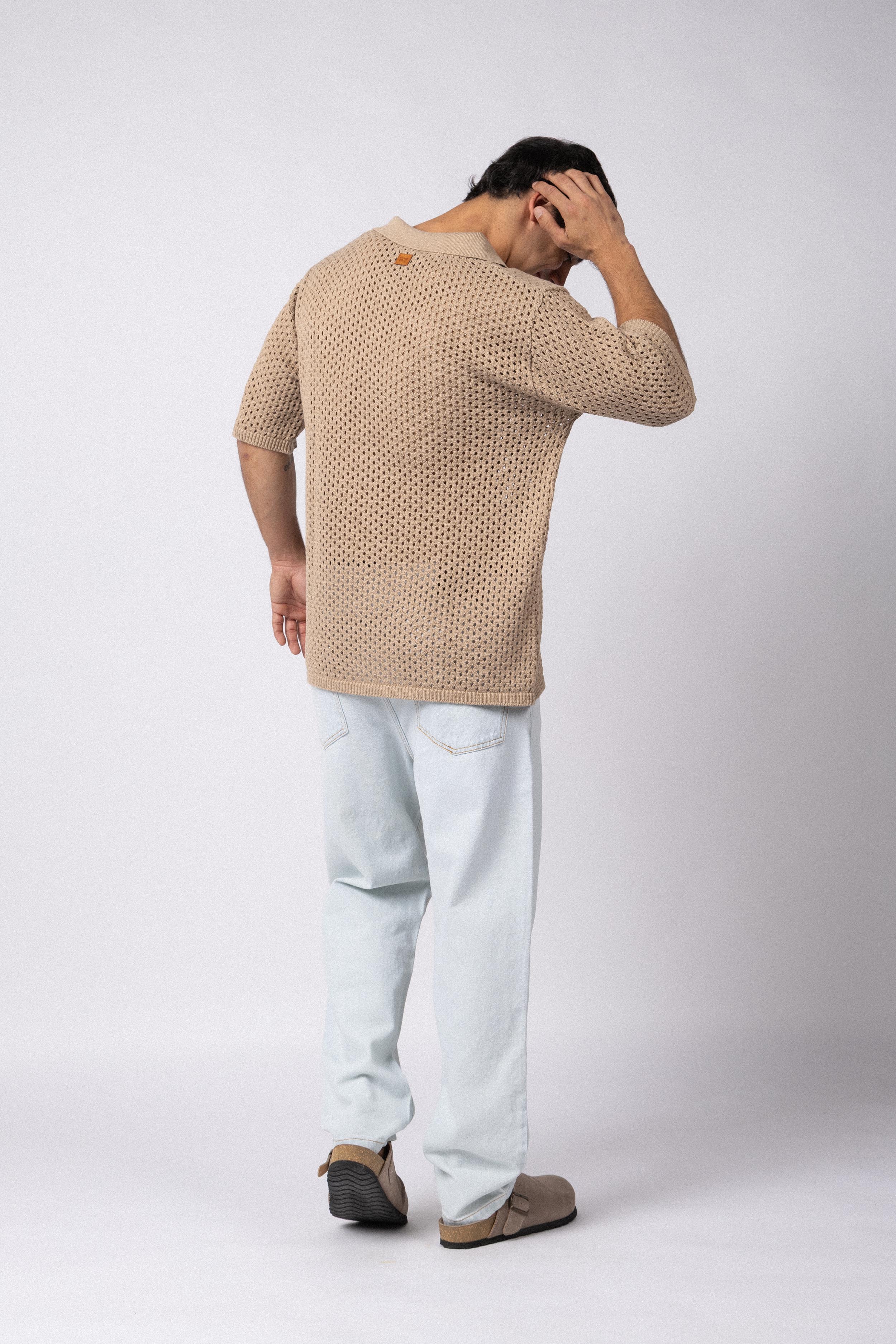 Camisa Manga Corta Tejida Lumen Beige - Image 4