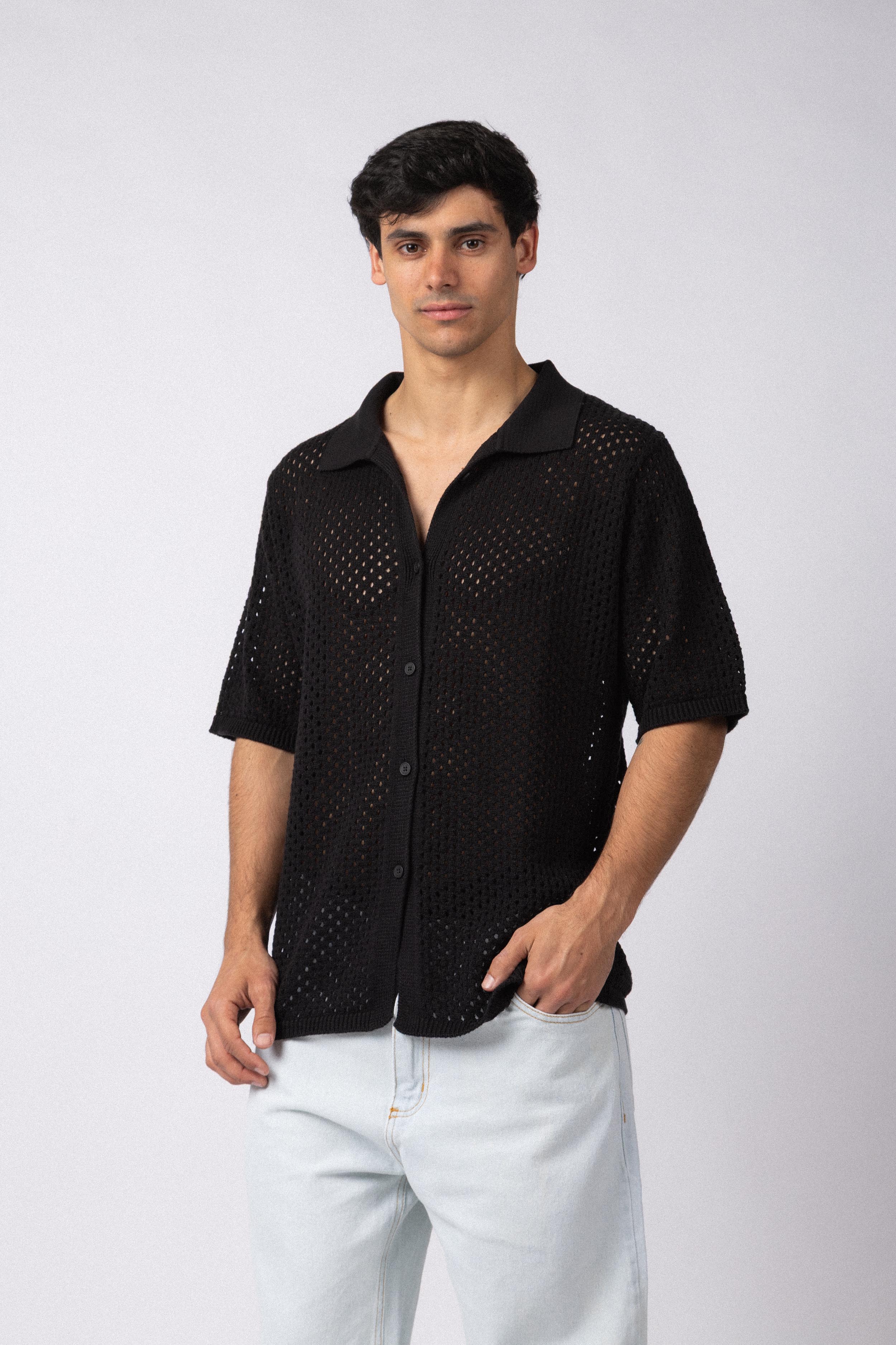 Camisa Manga Corta Tejida Lumen Negra - Image 7