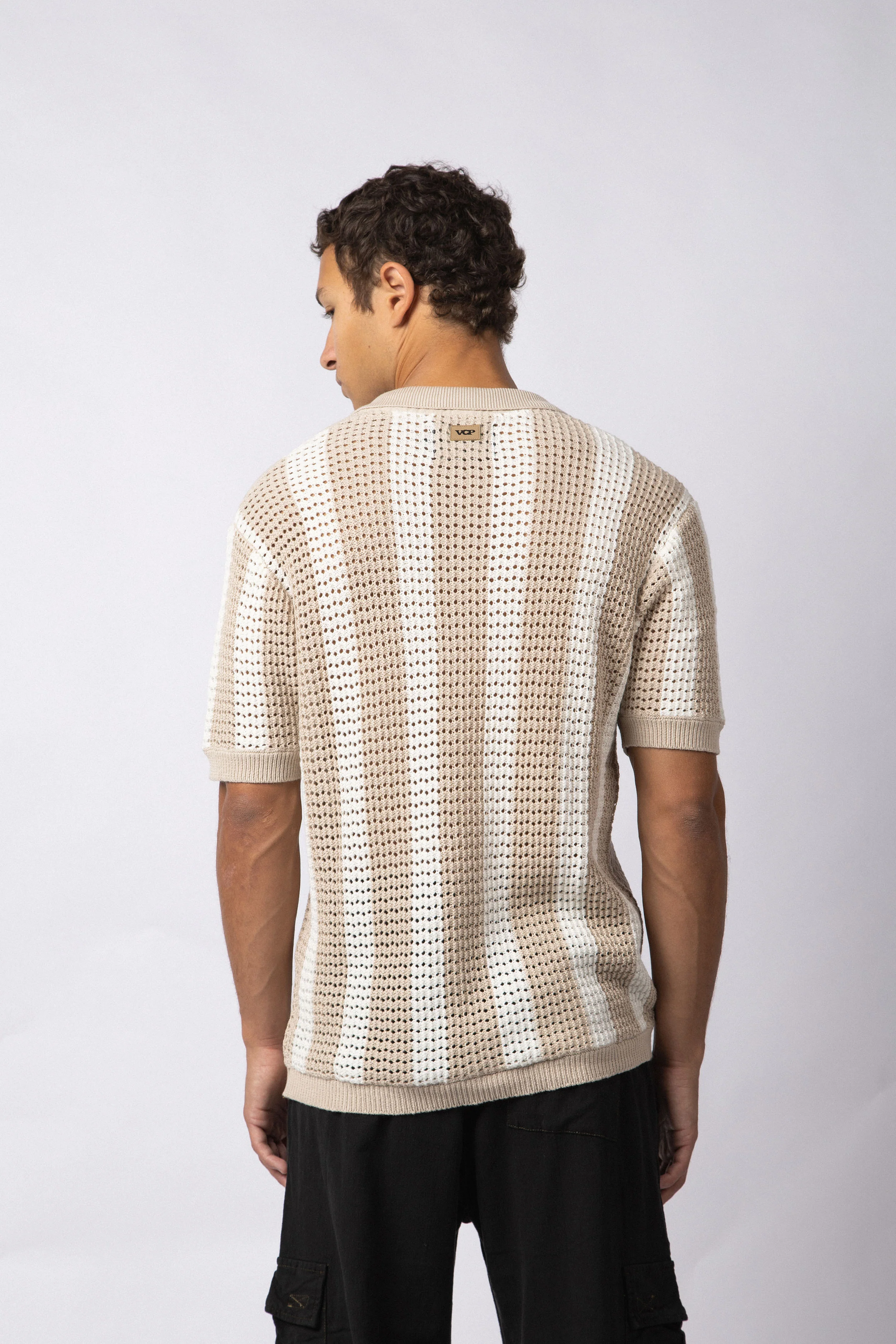 Camisa Manga Corta Tejida Marble Beige - Image 2