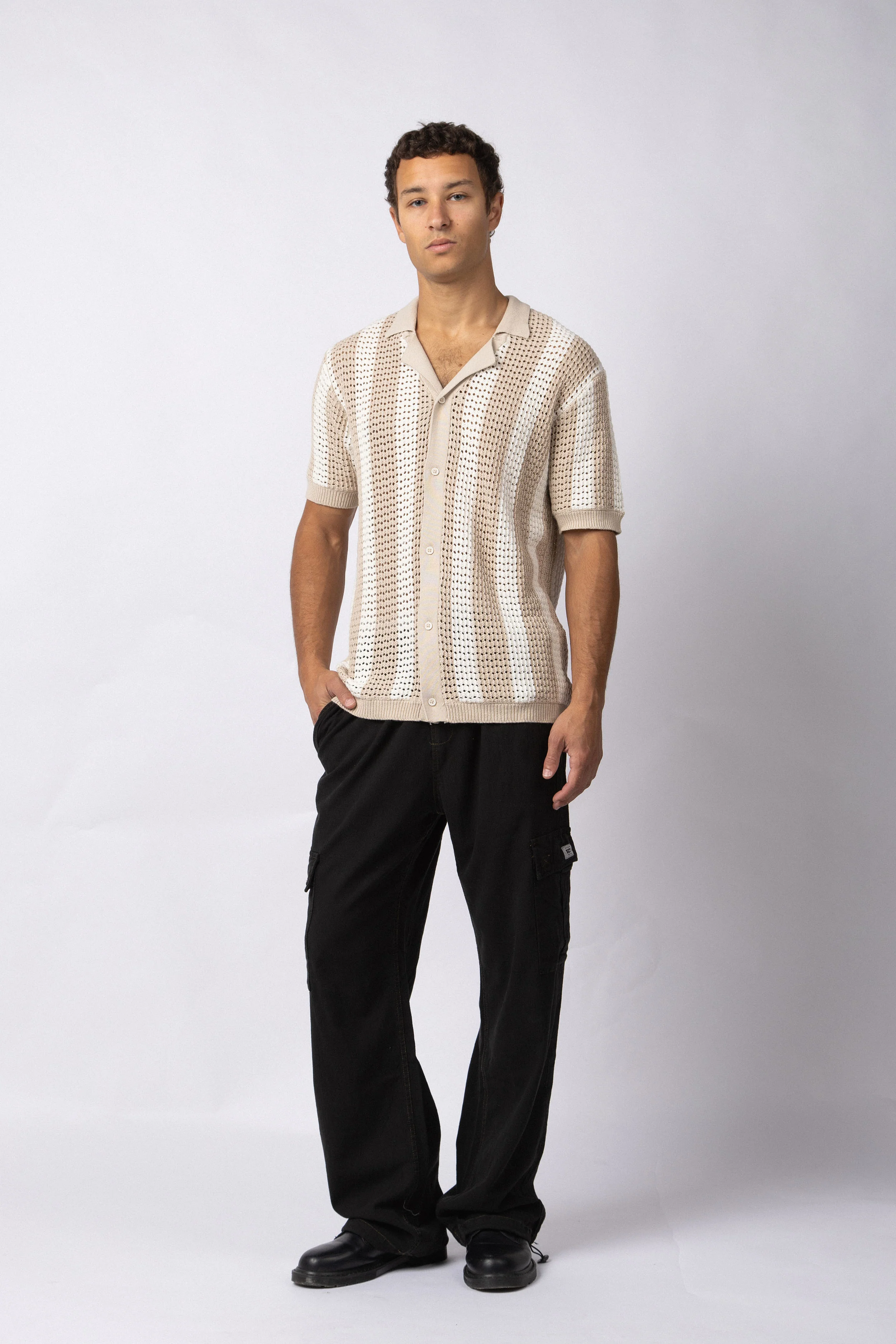 Camisa Manga Corta Tejida Marble Beige - Image 4