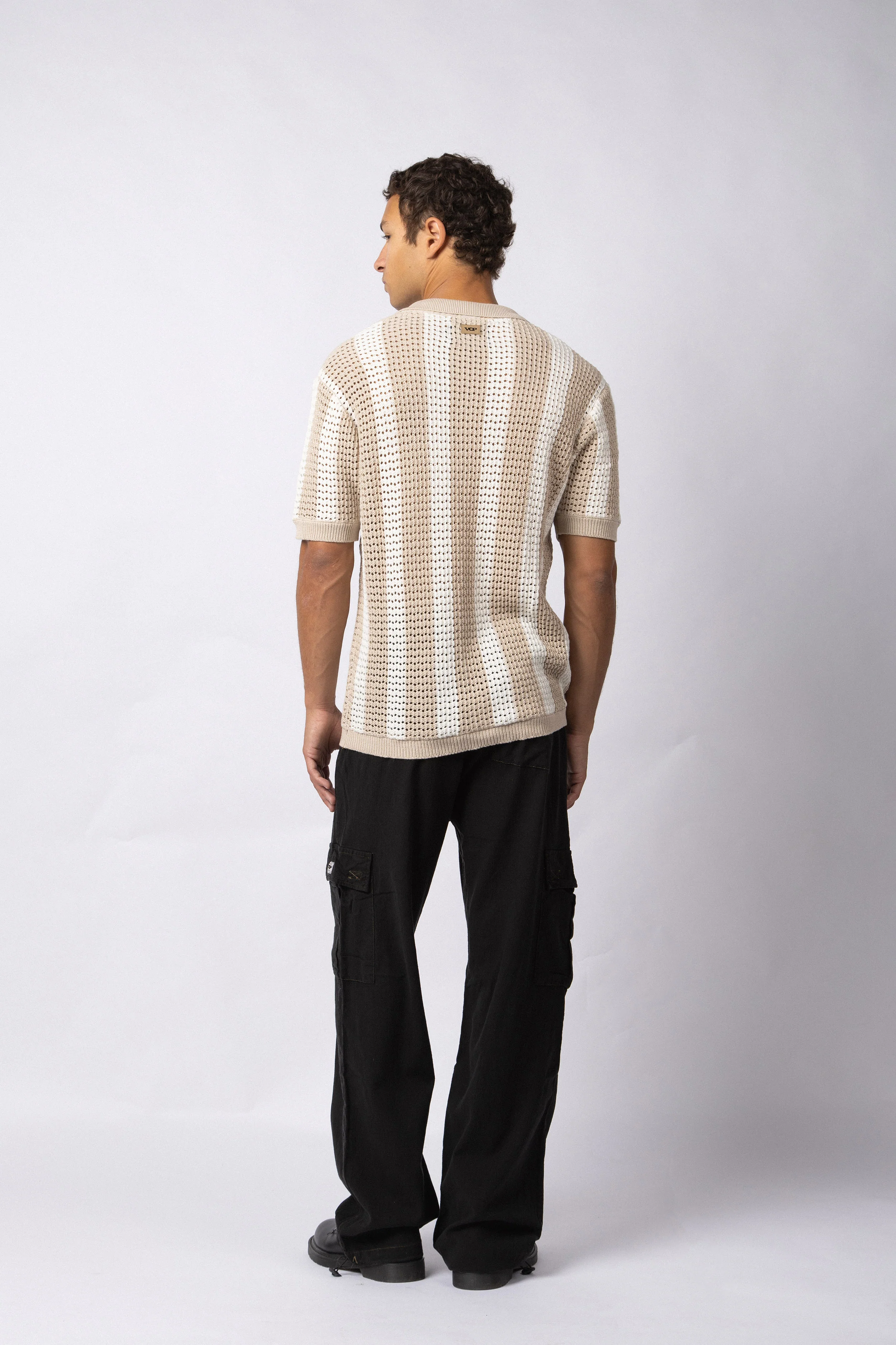 Camisa Manga Corta Tejida Marble Beige - Image 5