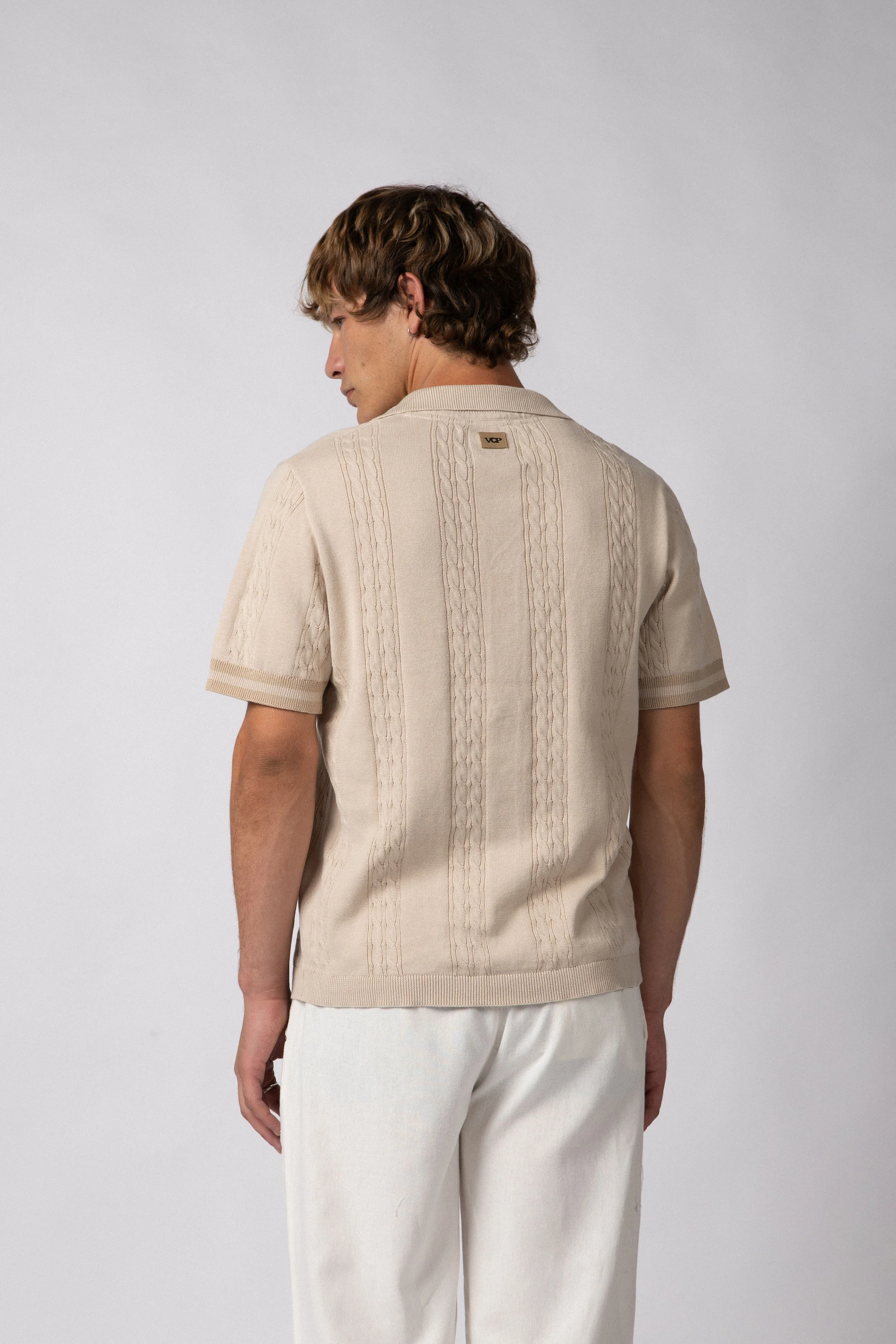 Camisa Manga Corta Tejida Mist Beige - Image 4