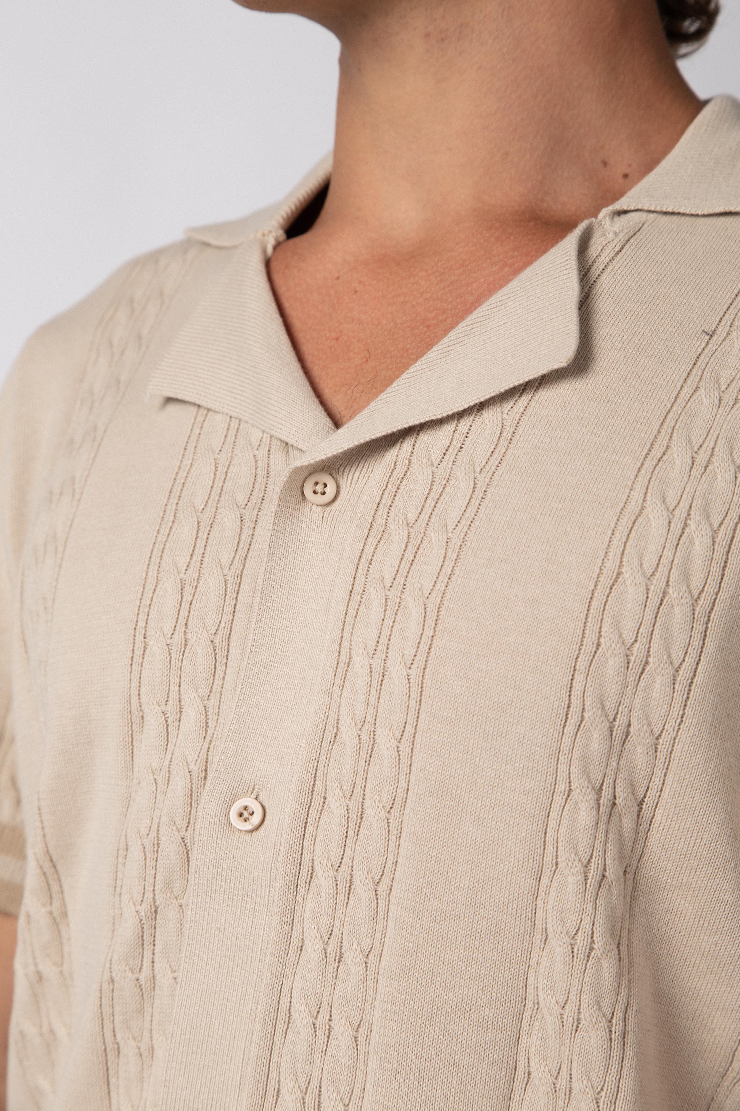 Camisa Manga Corta Tejida Mist Beige - Image 5